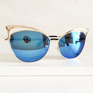 Fancy Blue Mirror Cat Eye Sunglasses